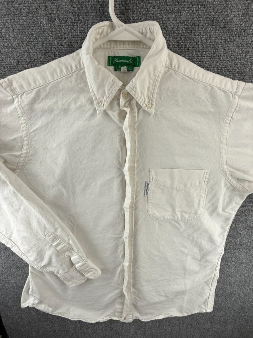 VTG Faconnable Oxford Cotton France Button-Down 3 White Pocket Solid Men Shirt
